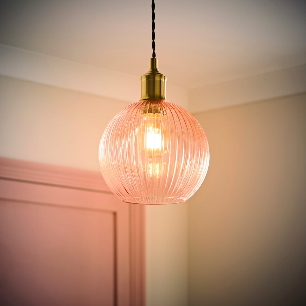 ValueLights Maddison Pink Ribbed Glass Easy Fit Ceiling Pendant Lamp Shade Image 2