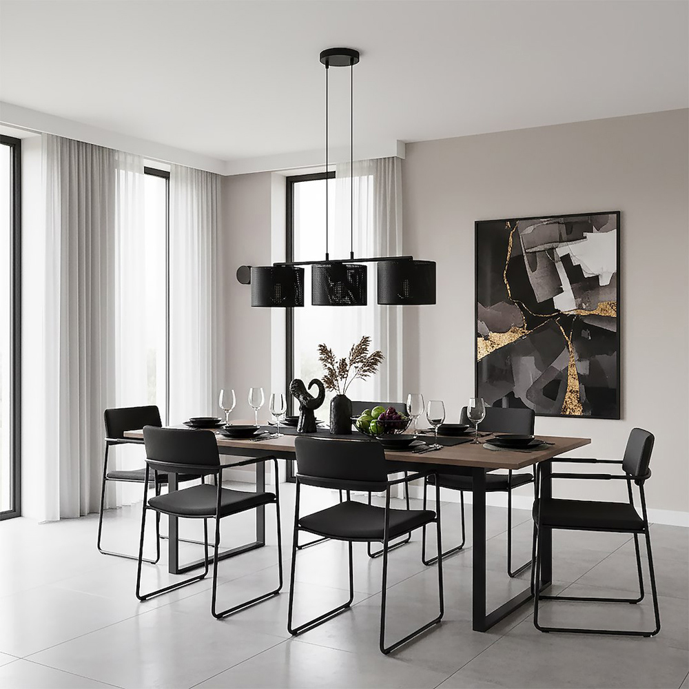 Emibig Lux 3 Light Cylindrical Shade Black E27 Ceiling Pendant Light Image 5