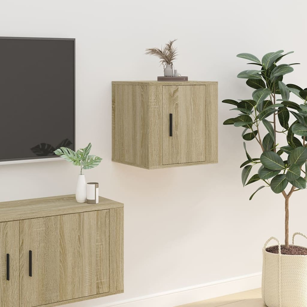 vidaXL Single Door Sonoma Oak Wall Mounted TV Cabinet Set of 2 Image 4