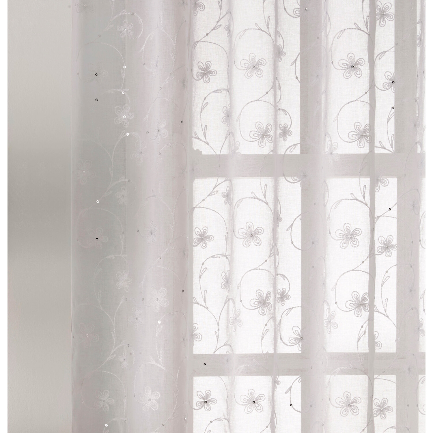 Belle White Embroidered Voile Curtain 229 x 140cm Image 3