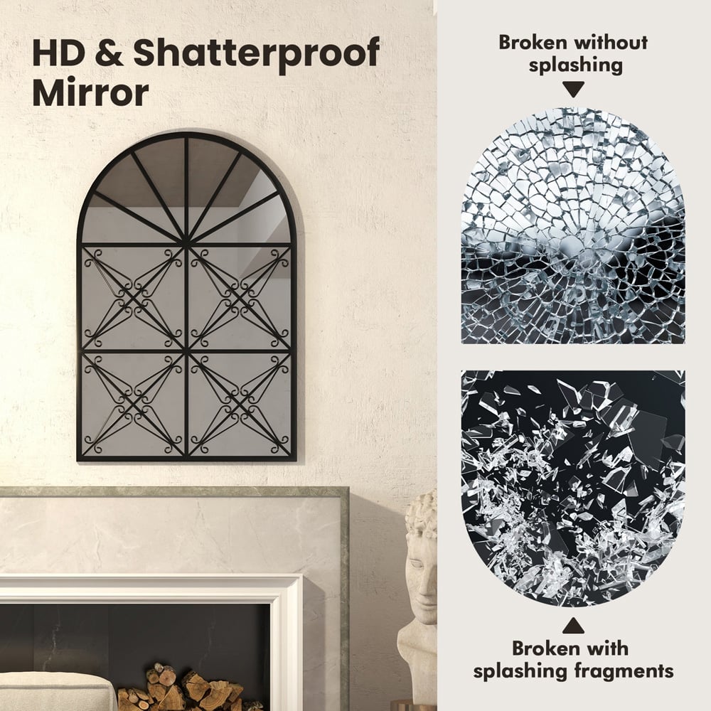 Costway Black Arch Window Wall Mirror 87 x 58cm Image 8