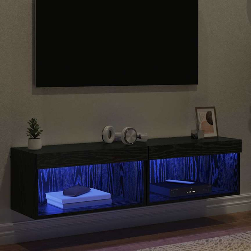 vidaXL Single Shelf Black Oak TV Cabinet with LED Lights Set of 2 Image 1
