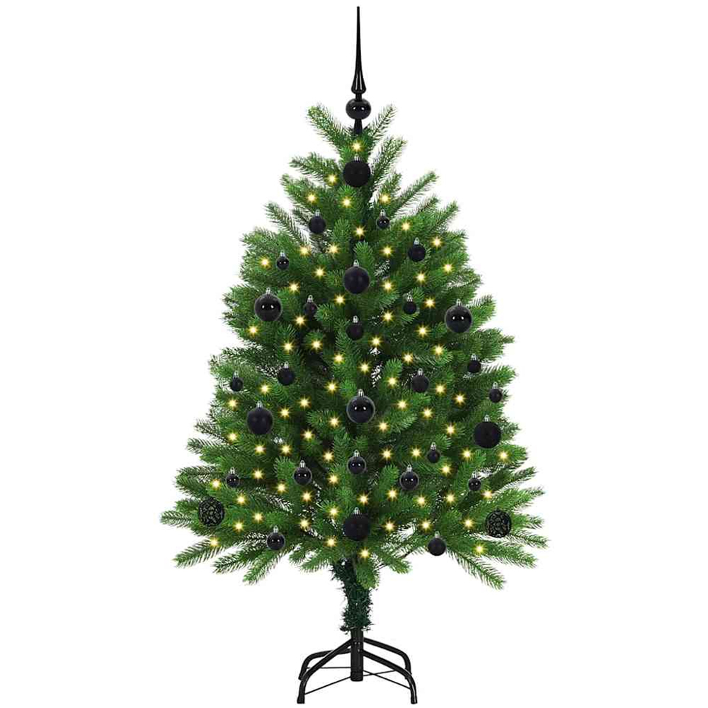 vidaXL Pre-Lit Black Baubles Green Artificial Christmas Tree 4ft Image 1