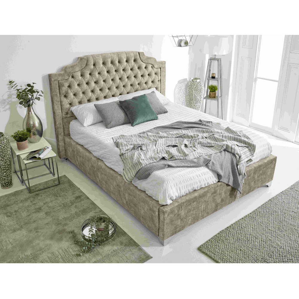 Eleganza Ryker Small Double Pearl Oakland Fabric Bed Frame with Chesterfield Headboard Image 4