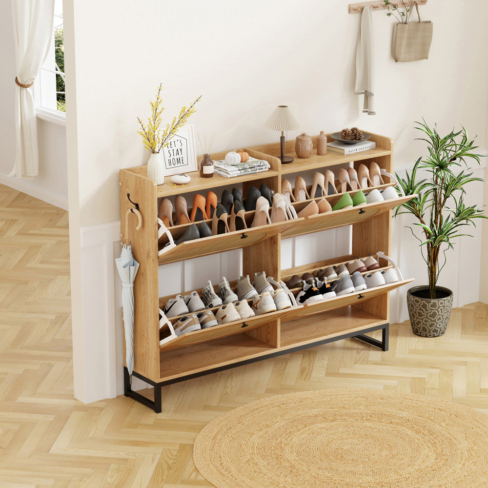 FurnitureHMD 4 Door Natural Rattan Shoe Storage Cabinet Image 7