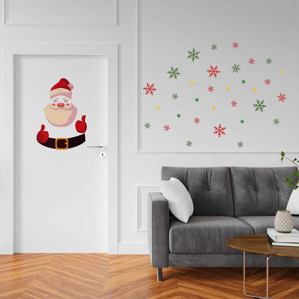 Walplus Cute Santa with Colourful Snowflakes Self Adhesive Christmas Wall Sticker 40 Piece Image 2