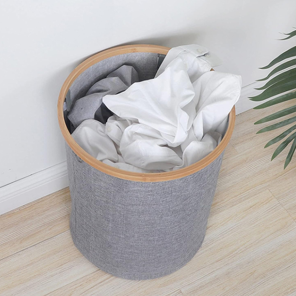 AMOS Eezy 100L Grey Round Laundry Basket with Lid Image 3