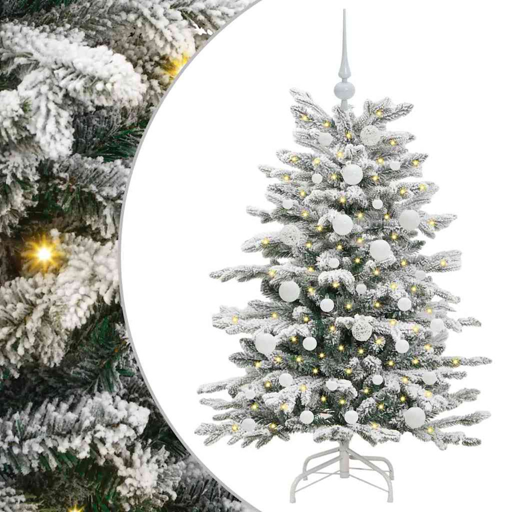 vidaXL Pre-Lit White Baubles White Artificial Snow Flocked Christmas Tree 4ft Image 2