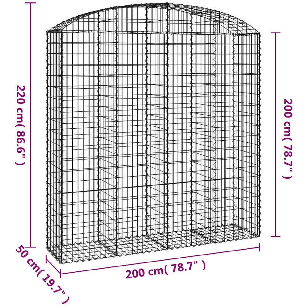 vidaXL Silver Galvanised Iron Arched Gabion Basket 200 x 50 x 200/220cm Image 4