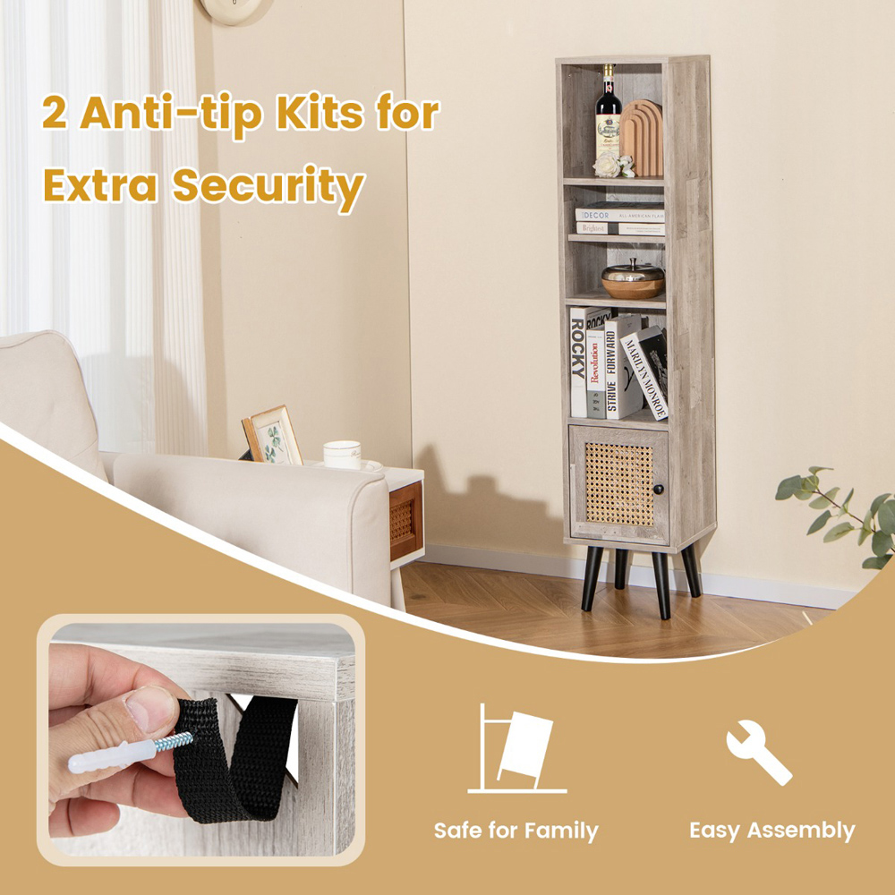 Costway Single Door 4 Shelf Grey Slim Wooden Cabinet Image 8