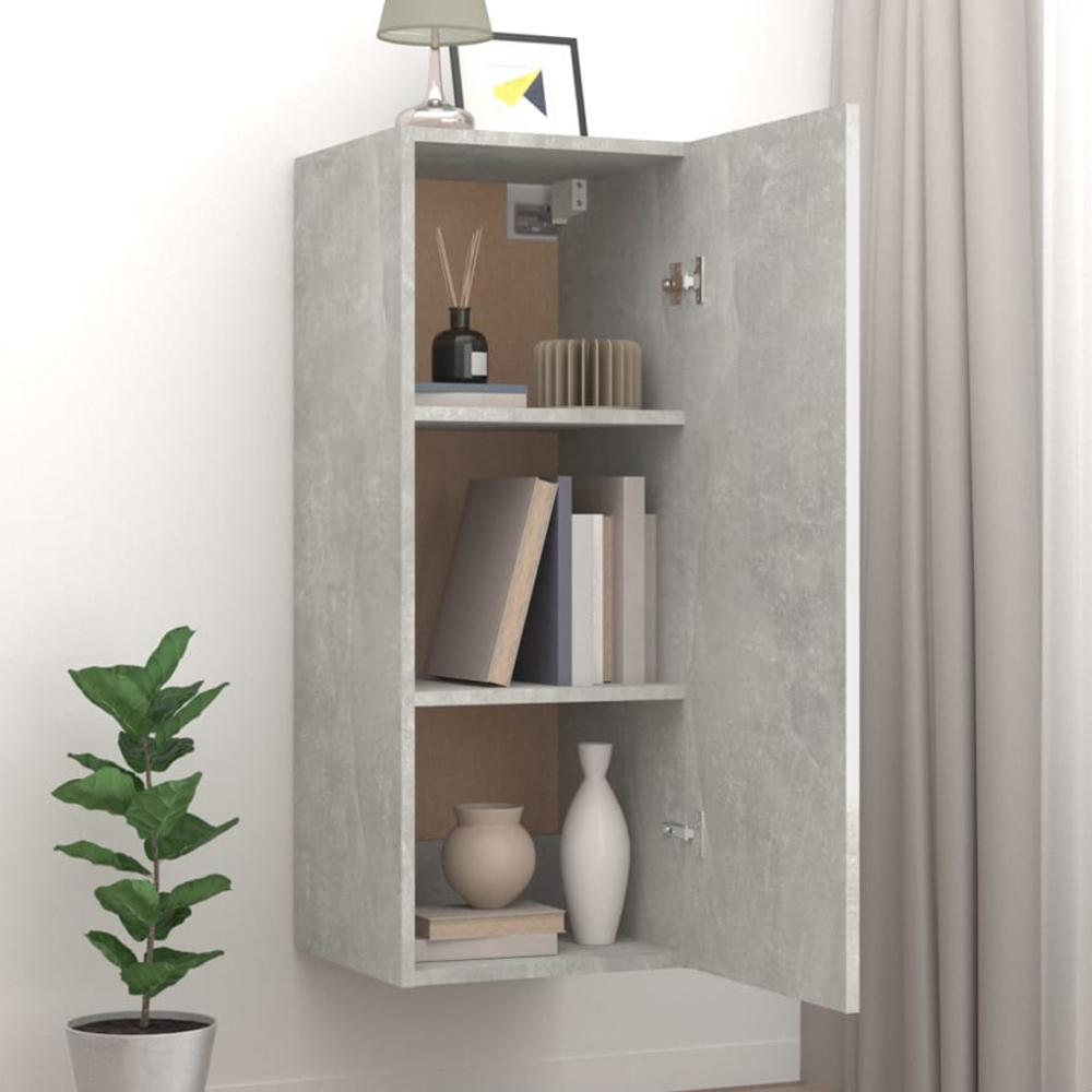 vidaXL Single Door Concrete Grey Wall Cabinet with Gold Handle Image 1