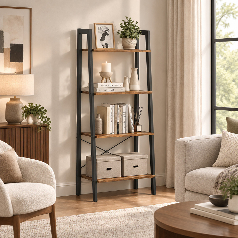 Modcraft 4 Shelf Rustic Ladder Bookshelf Image 3