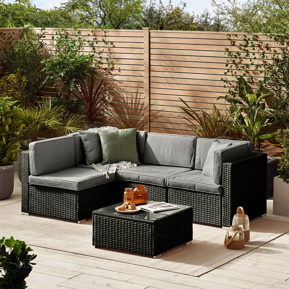 Furniturebox Windermere 4 Seater Black Rattan Sofa Lounge Set Image 7