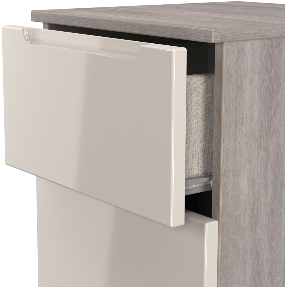 Crowndale Milan 3 Drawer Kashmir Gloss and Grey Oak Bedside Cabinet Ready Assembled Image 4
