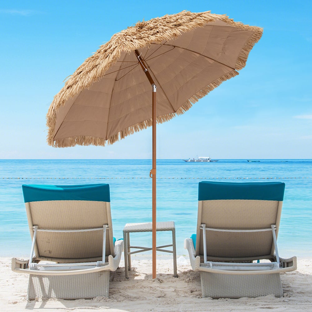 Costway Hula Thatched Tiki Tilt Umbrella 196cm Image 2