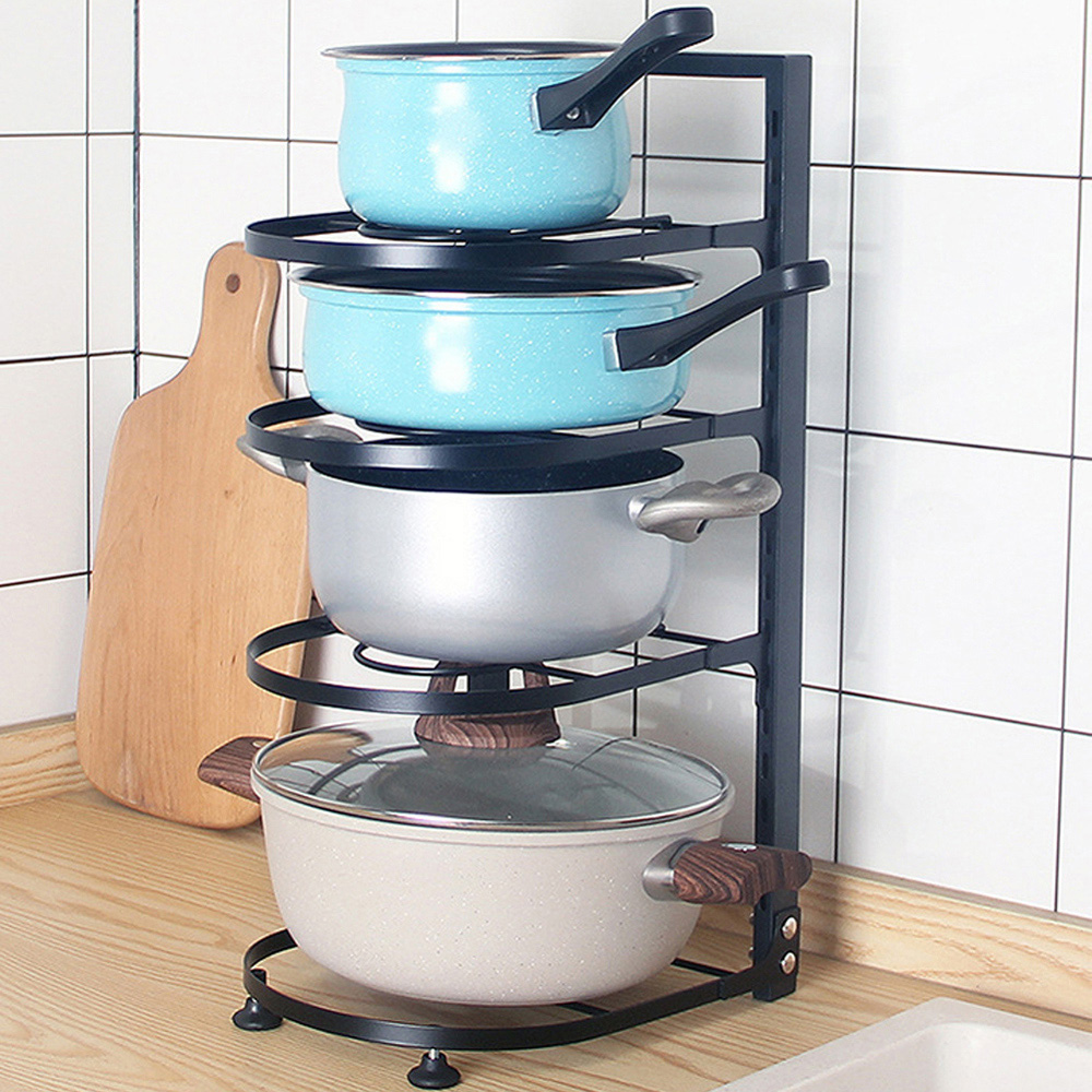 Living and Home 4 Tier Adjustable Kitchen Pot Pan Organiser Rack Image 2