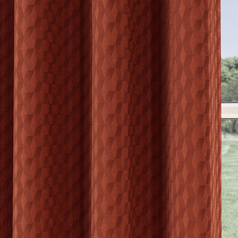 Enhanced Living Tokyo Orange Velvet Embossed Thermal Darkening Eyelet Curtains 229 x 183cm Image 3