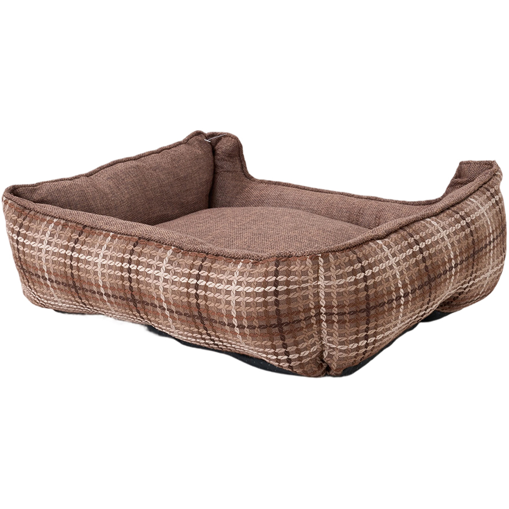 H&O Direct 60cm Plaid Dark Brown Ultra Soft Chenille Dog Bed Image 3