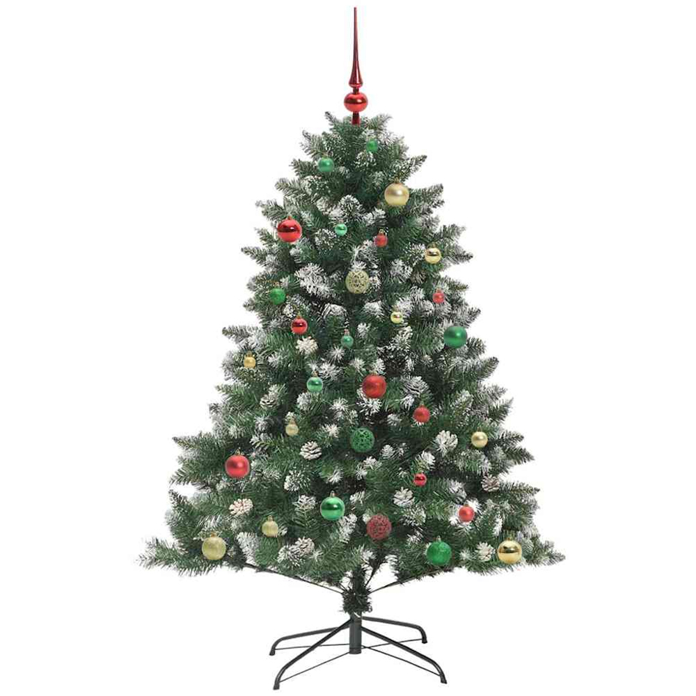 vidaXL Pre-Lit Multicolour Baubles Green Artificial Snow Tipped Christmas Tree 5ft Image 4