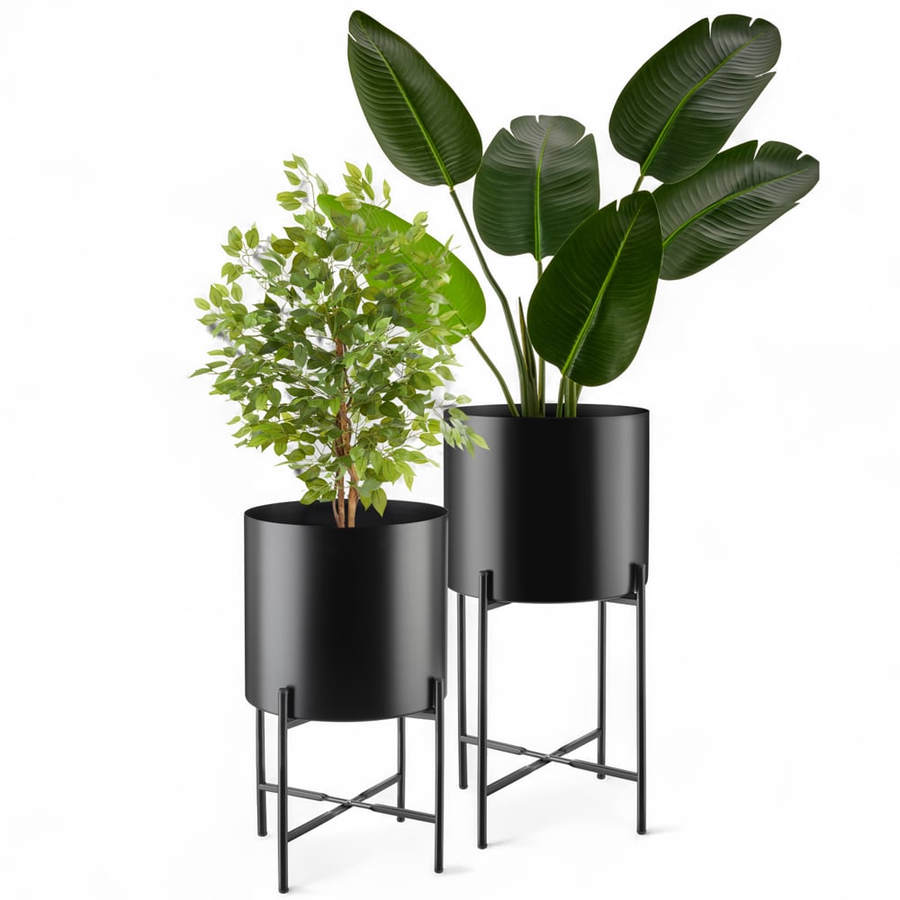 tectake Mine Black Powder-Coated Steel Plant Stand 2 Pack Image 2