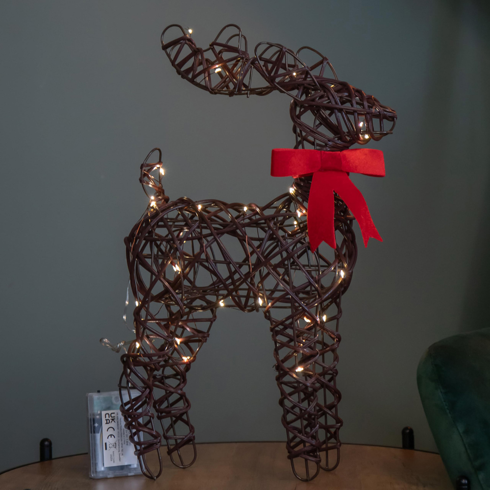 Samuel Alexander Warm White LED Light Up Standing Reindeer with Red Bow Christmas Decoration 40cm Image 1