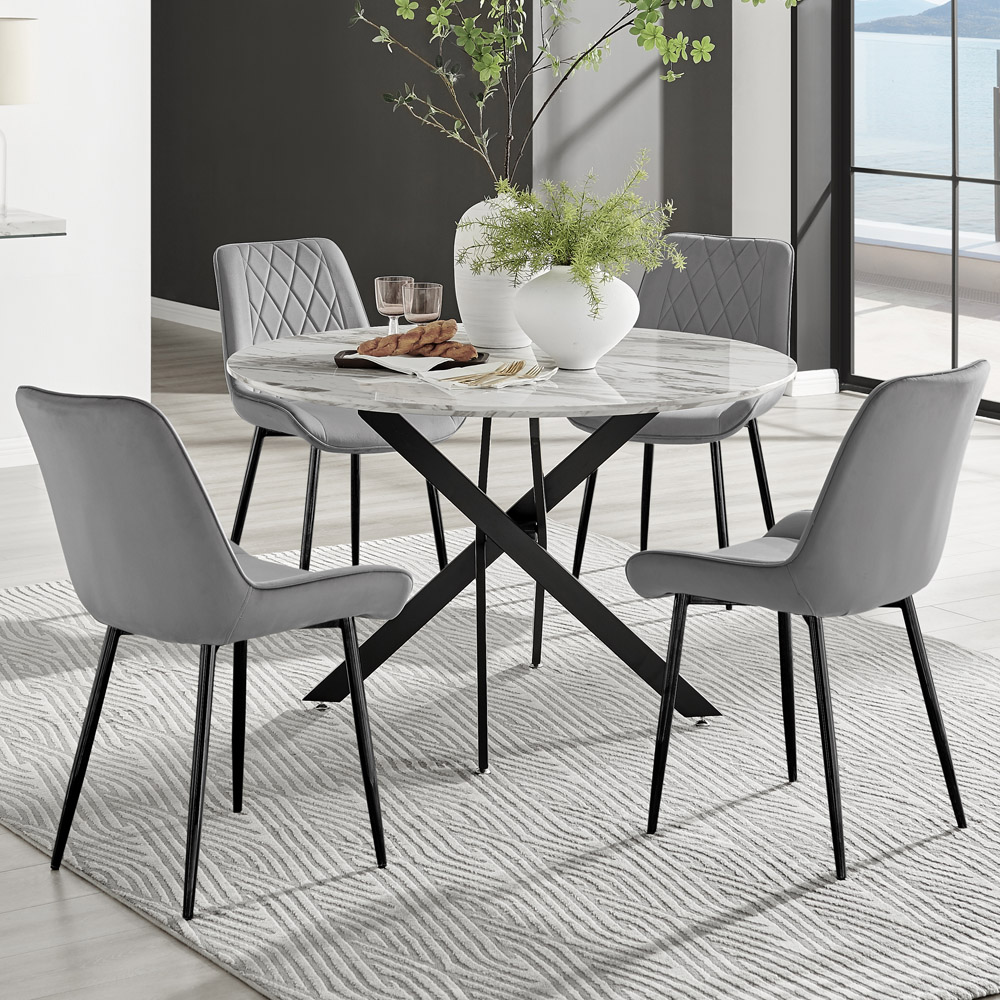 Furniturebox Arona Cesano Marble Effect 4 Seater Dining Set White Black and Grey Image 1