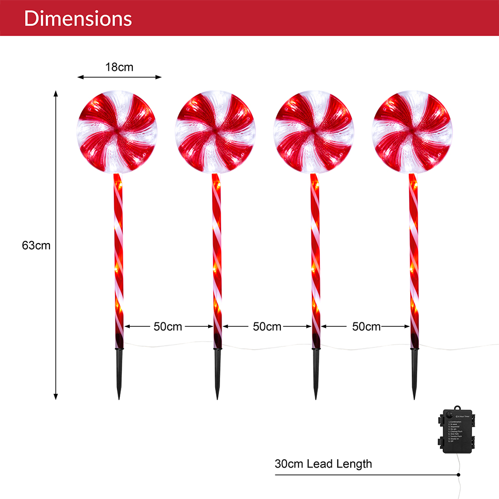 The Christmas Workshop Set of 4 White Lollipop Stake Light Image 9