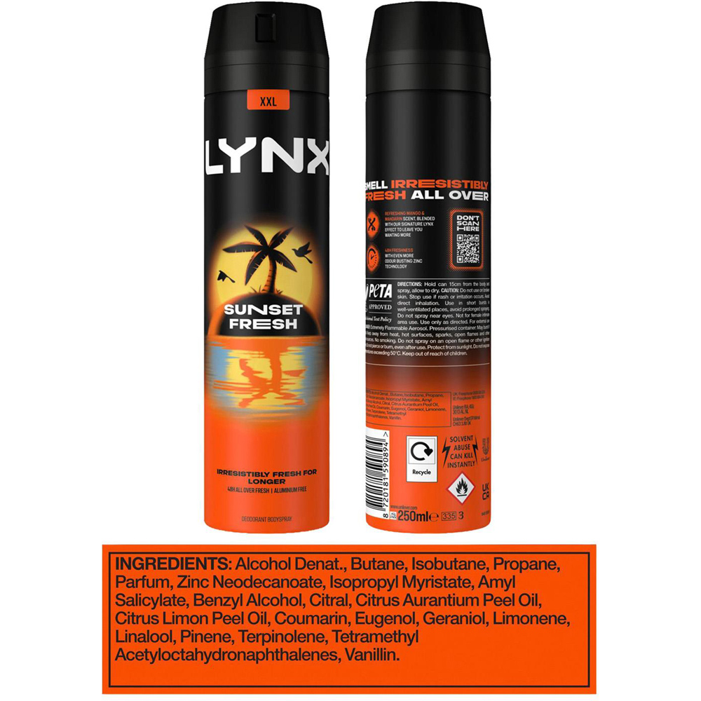 Lynx Sunset Fresh Body Wash 500ml and Body Spray 250ml Bundle 6 Pack Image 8