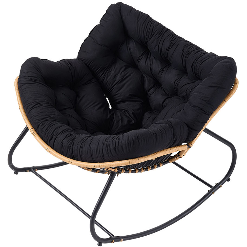 Living and Home Black PE Rattan Rocking Chair with Cushion Image 4