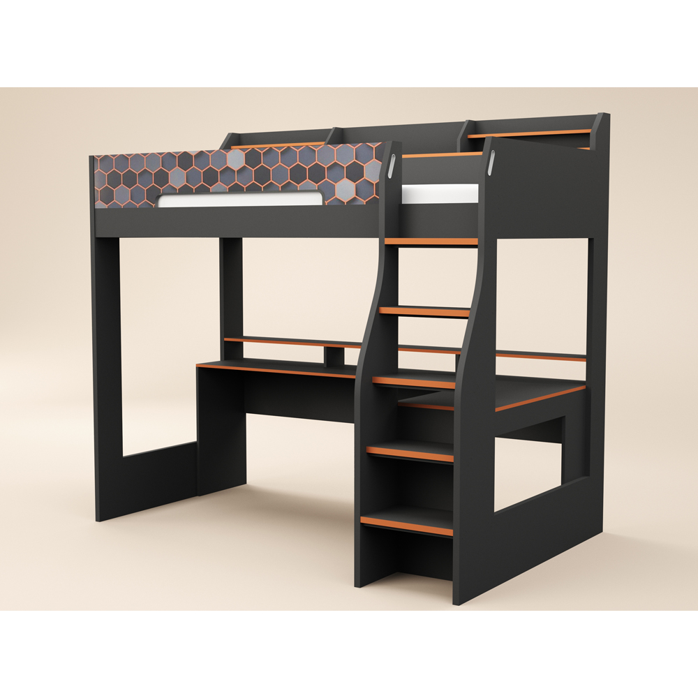 Recoil Ultimate Lumi Small Double Charcoal and Orange High Sleeper with Desk Image 2