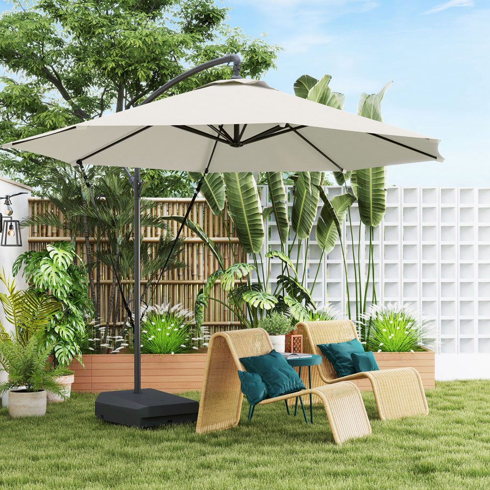 Outsunny Cream Cantilever Garden Parasol with Cover Weighted Base and Wind Strap 2.9m Image 2