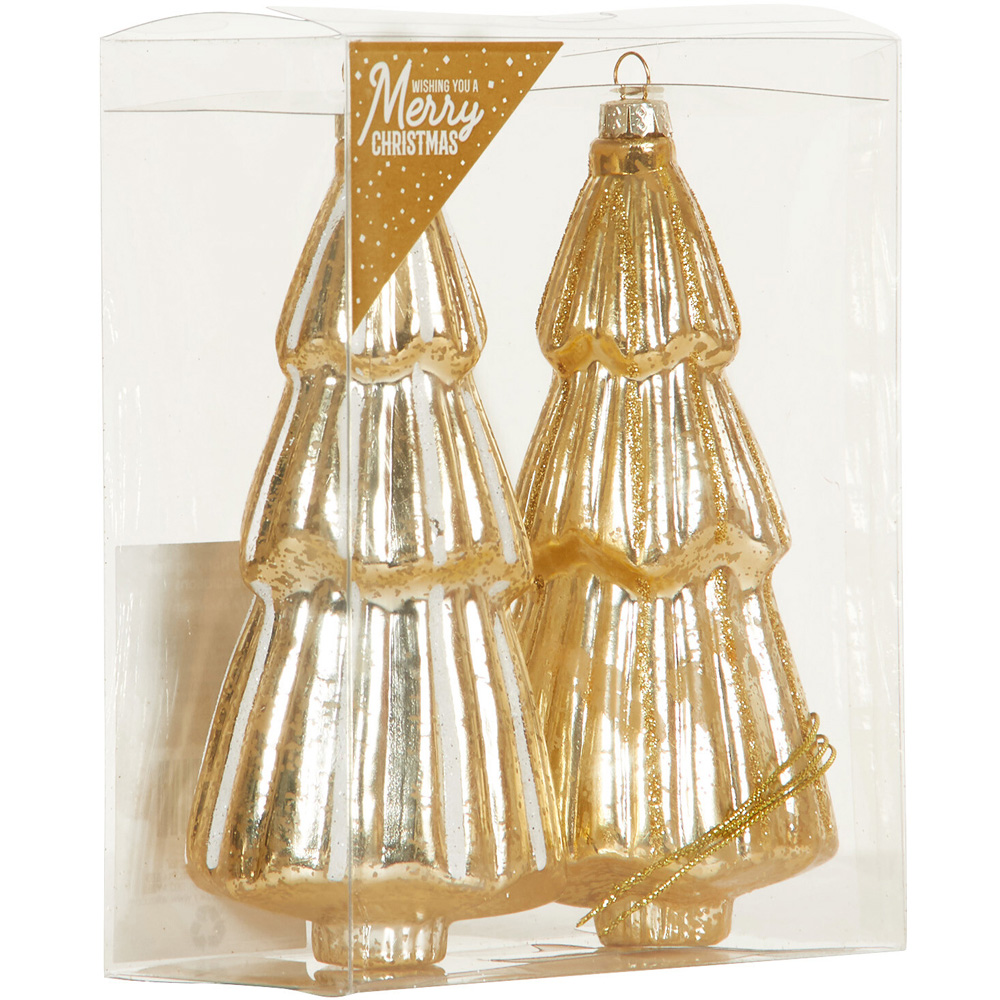 Set of 2 Hanging Tree Decorations - Gold Image 3