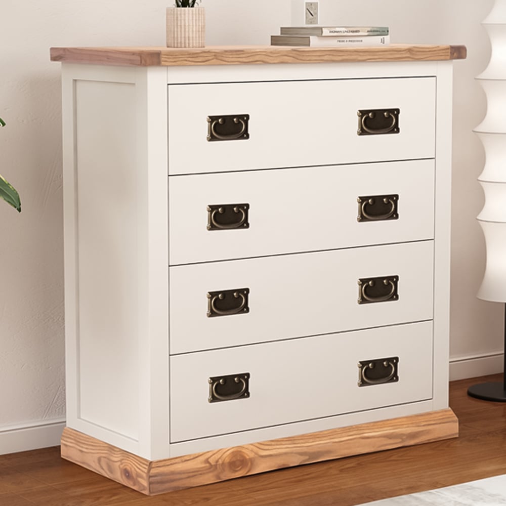 Tropea 4 Drawer Off White Chest of Drawers with Brass Drop Handles Image 1