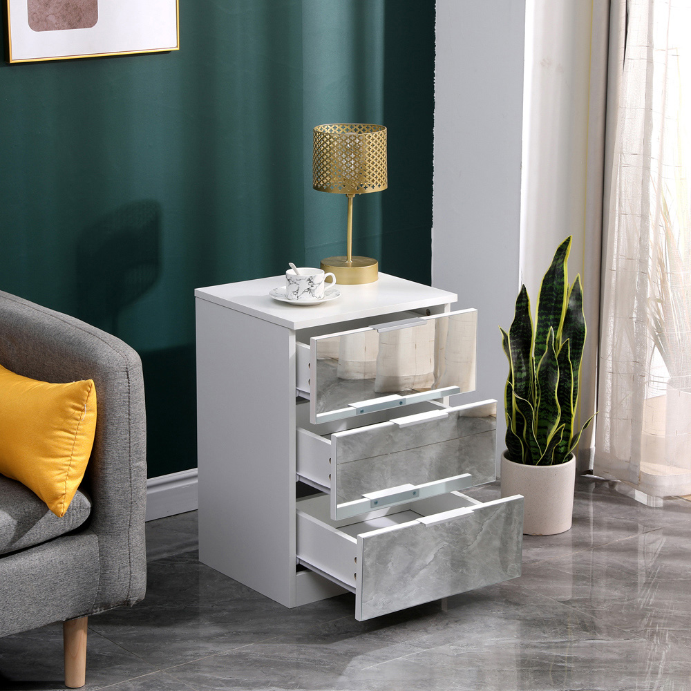 Portland 3 Drawer Mirror Wooden Bedside Table Image 9