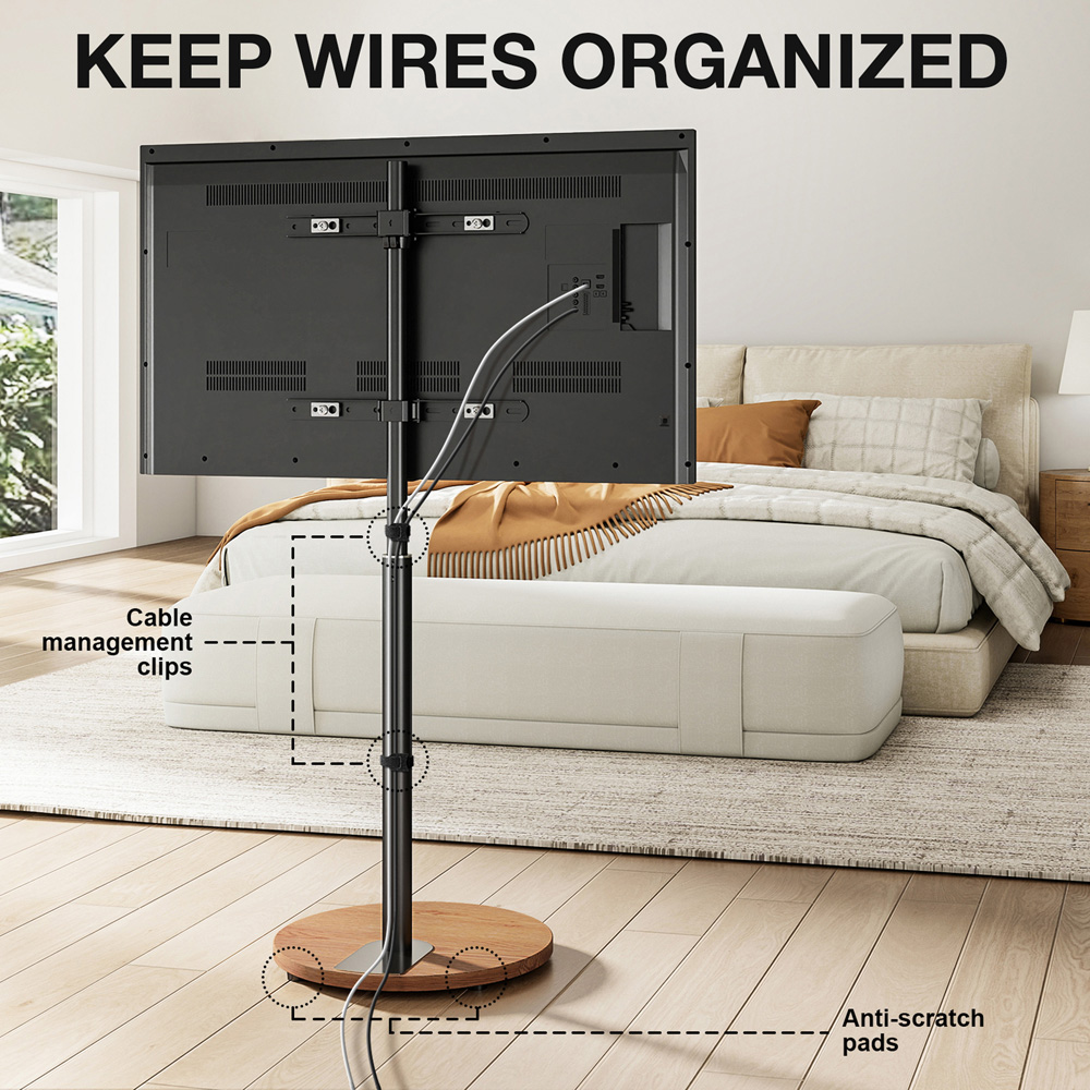 TTAP Black and Circular Oak Base Floor Pedestal TV Stand Image 6