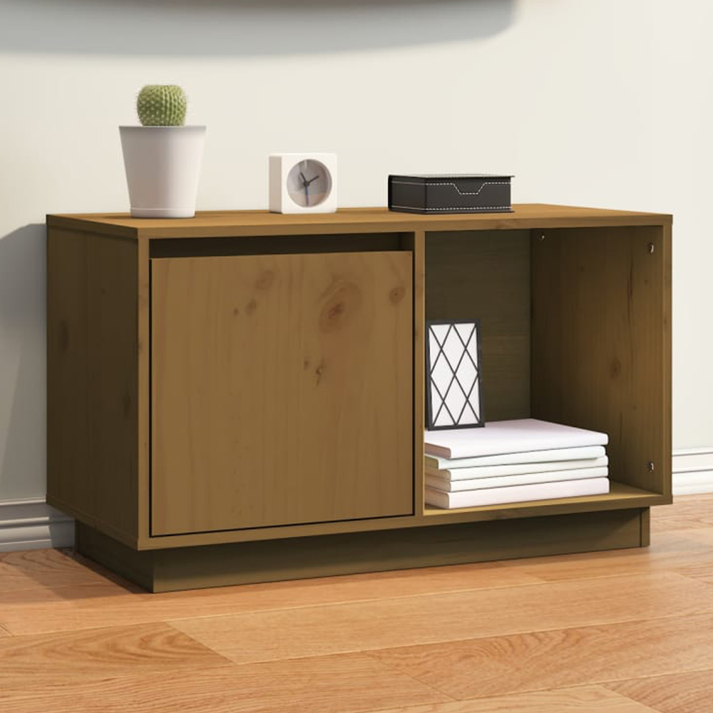 vidaXL Single Door Single Shelf Honey Brown Solid Pine Wood TV Cabinet Image 1