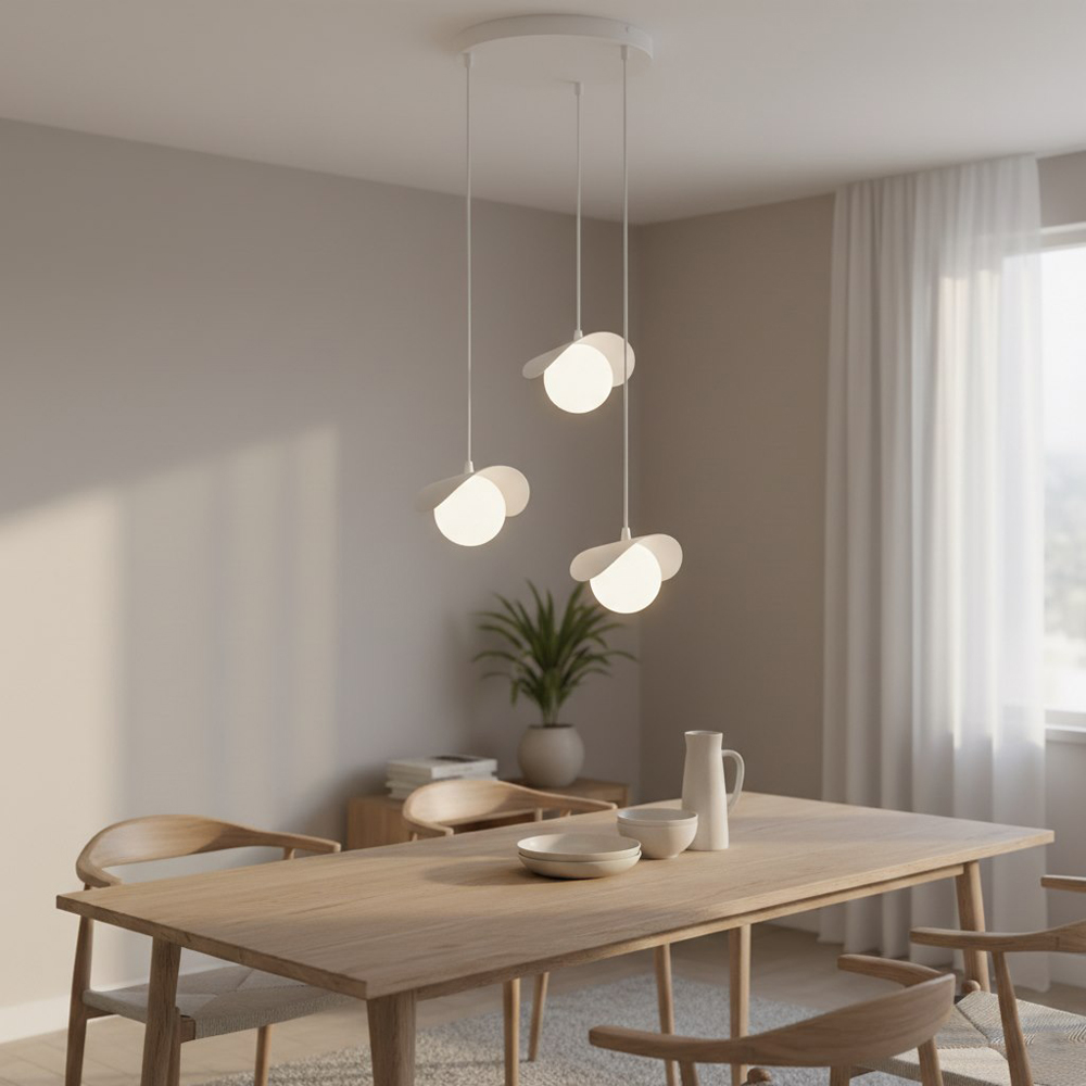 Emibig Ritual 3 Light White Shade White Pendant Lamp Image 6