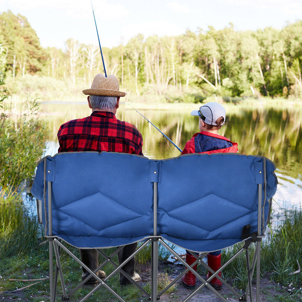 Costway 2 Seater Blue Folding Camping Chair with Padded Seat Image 4