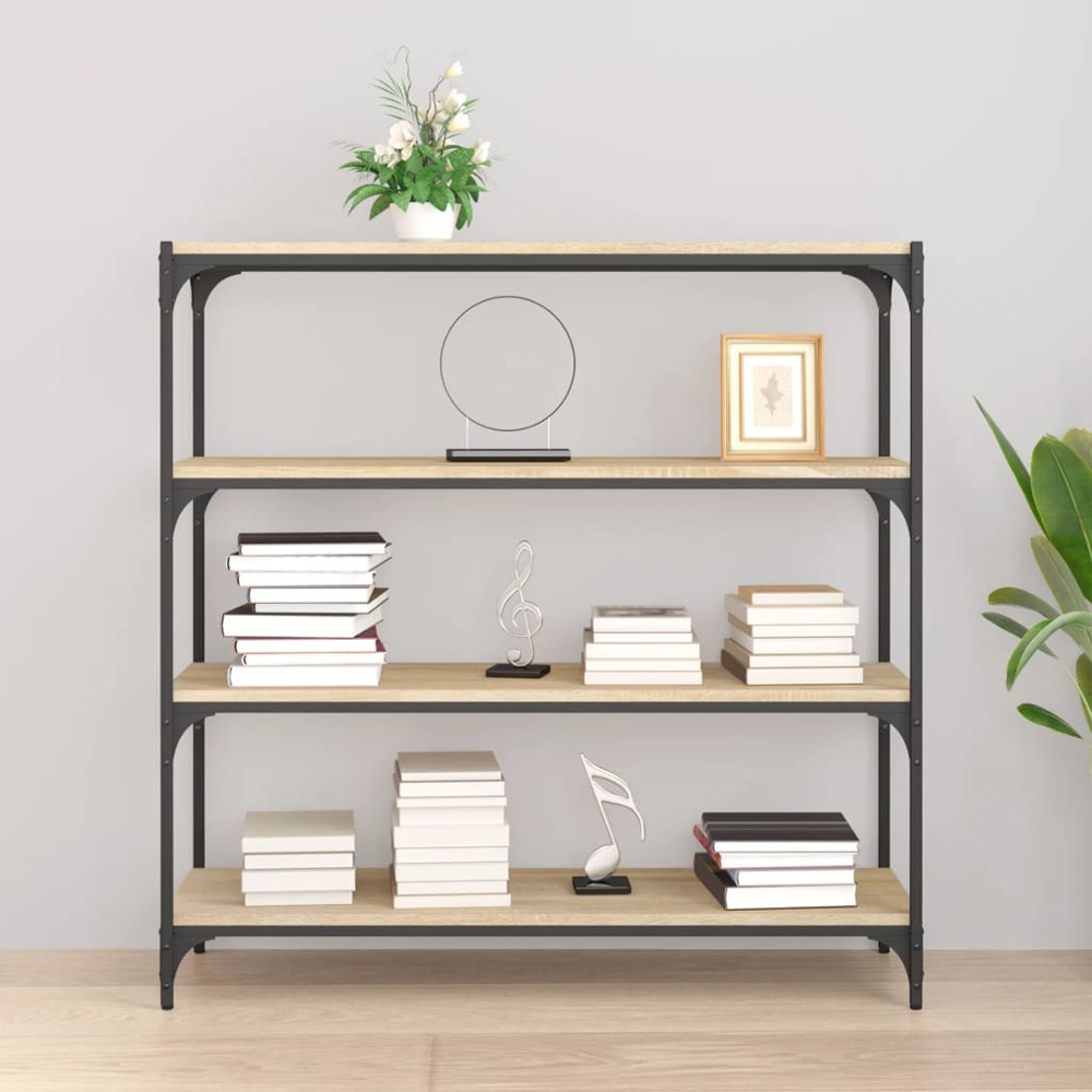 vidaXL 4 Shelf Sonoma Oak Processed Wood and Steel Bookcase Image 7