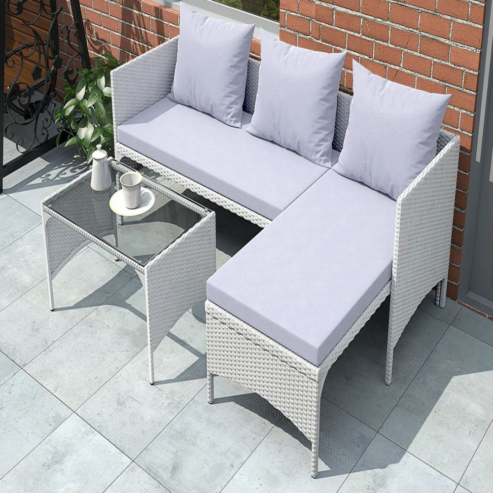 Rattrix 3 Seater Grey Rattan Garden Chaise Conversation Set with Cushion Image 4
