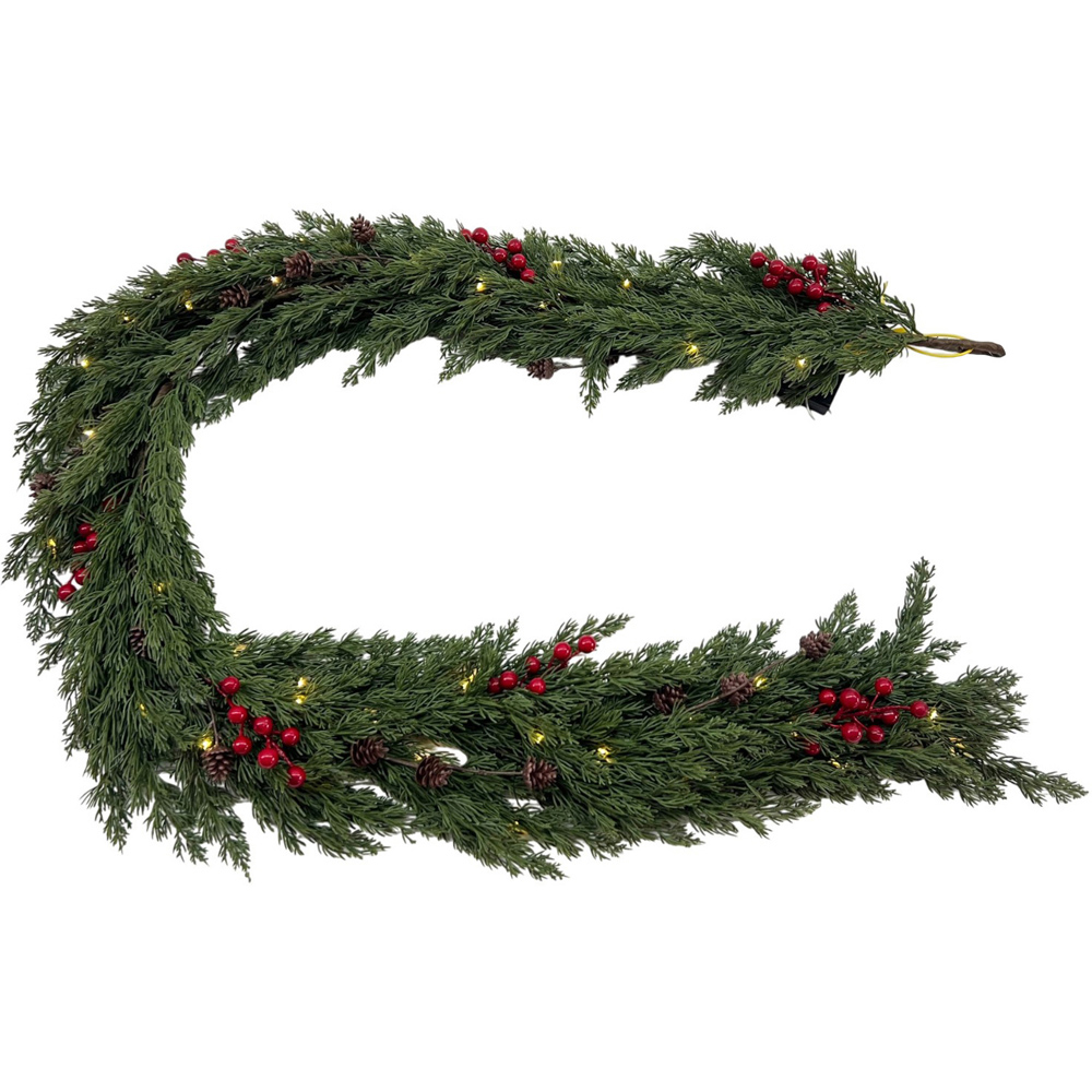 Pre-Lit Red Berry Pinecone Garland Green Image 4
