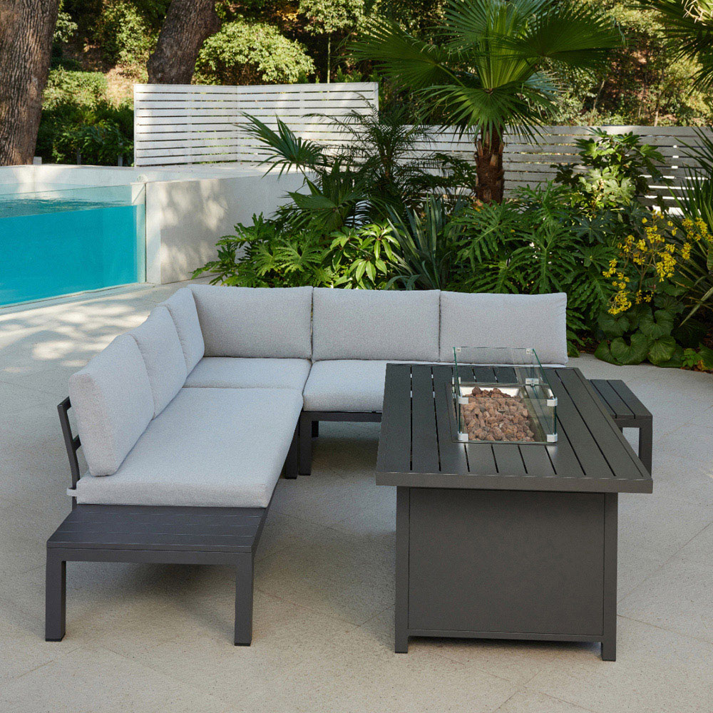 Home Detail Bahila 5 Seater Dark Grey L Shape Garden Sofa Set with Fire Pit Table Image 6