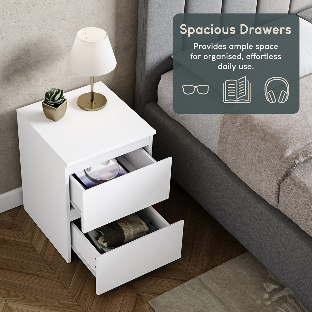 VIDA DESIGNS Denver 2 Drawer White Large Bedside Cabinet Set of 2 Image 6
