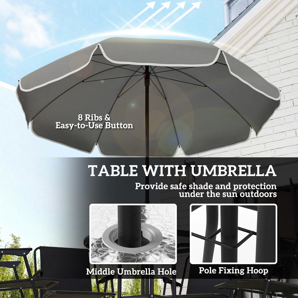 Outsunny 4 Seater Round Garden Dining Set with Parasol Black Image 4
