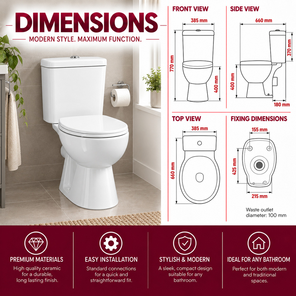 Go Bathrooms White Soft Close Coupled Rimless Toilet Image 4