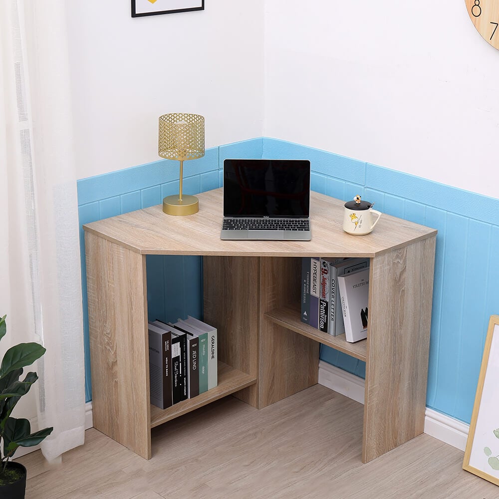 Home Source Wellington 2 Shelf Compact Corner Computer Desk Oak Effect Image 6