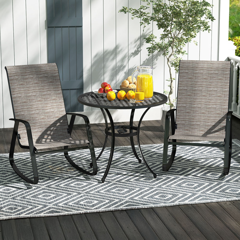 Outsunny Set of 2 Light Brown High Back Garden Rocking Chair Image 1