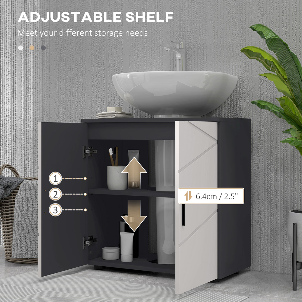 Kleankin 2 Door Light Grey Bathroom Vanity Unit Image 5