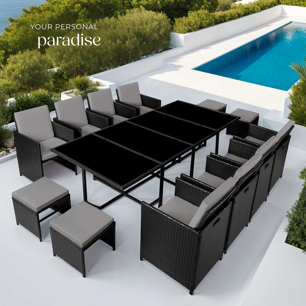 tectake Palma 12 Seater Rattan Garden Dining Set Grey and Black Image 8