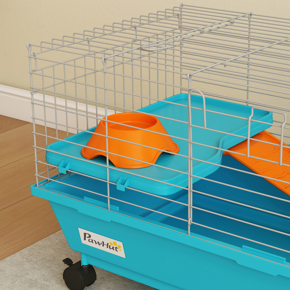 PawHut Small Animal Cage with Wheels and Water Bottle Image 3